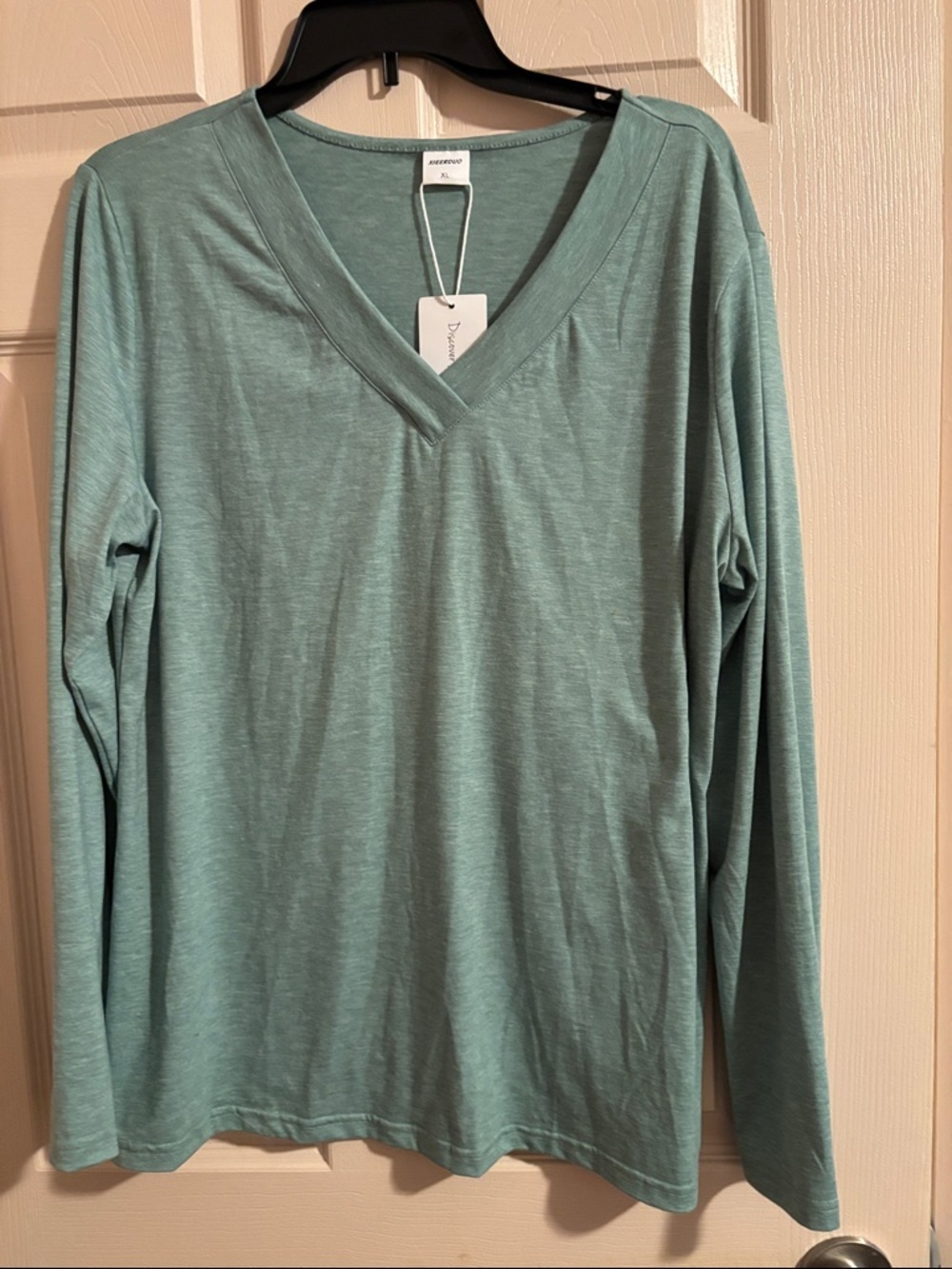 Women's Long Sleeve V-Neck Tee in Seafoam